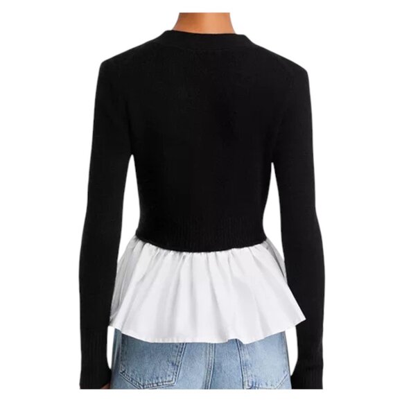 NWT AQUA Cashmere V-Neck Twofer Black White M Bloomingdale’s Best Seller - Picture 11 of 12